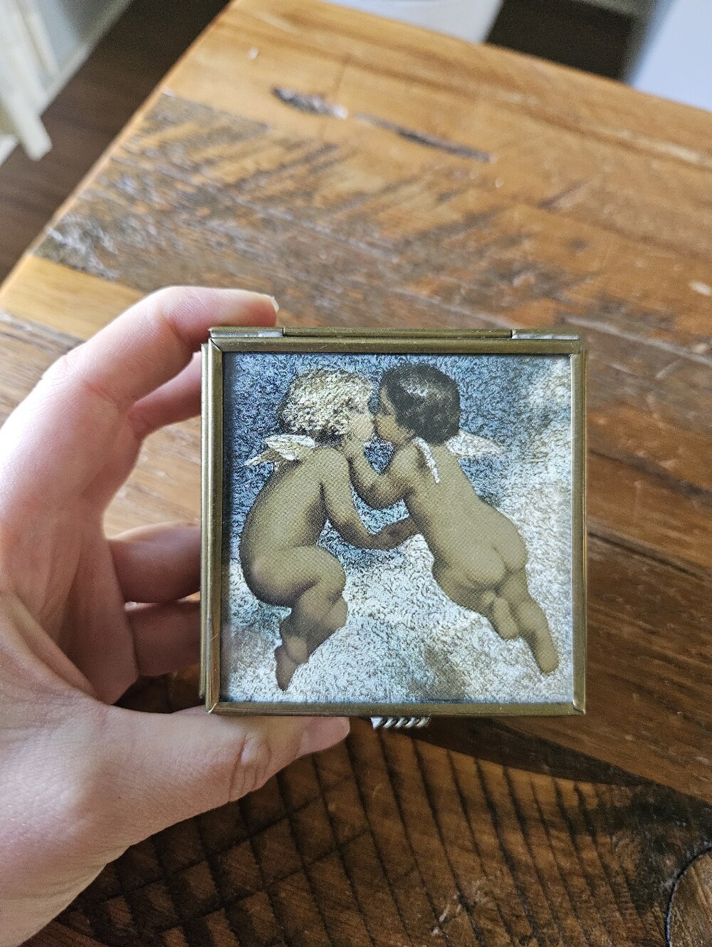 Vintage Brass + Glass Cherub trinket box